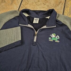 Notre Dame Fighting Irish‎ Quarter Zip Pullover Sweatshirt Mens L Navy Gray